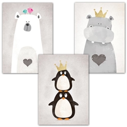 Frechdax® 3er-Set Kinderzimmer Babyzimmer Poster DIN A4 ohne Bilderrahmen | Mädchen Junge | Kinderposter Kunstdruck im skandinavischen Stil | schwarz/weiss oder bunt | Set-12 - 1