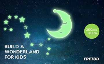 FRETOD Leuchtkraft Mond und Sternenhimmel Aufkleber XL Set - 300 Sticker für Sternenhimmel Leuchtend im Dunkeln - Fluoreszierende Wandsticker Deko fürs Kinderzimmer - 7