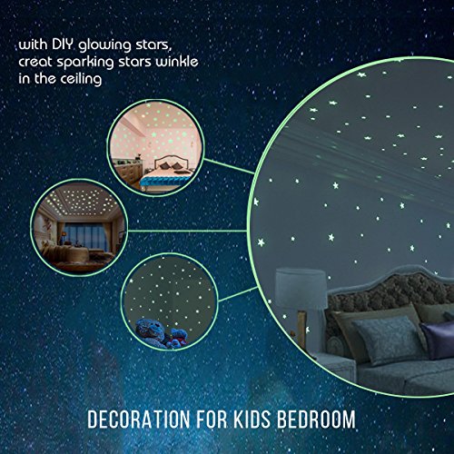 FRETOD Leuchtkraft Mond und Sternenhimmel Aufkleber XL Set - 300 Sticker für Sternenhimmel Leuchtend im Dunkeln - Fluoreszierende Wandsticker Deko fürs Kinderzimmer - 9