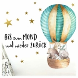 Little Deco Aufkleber Waldtiere im Heißluftballon & Spruch Bis zum Mond I S - 62 x 32 cm (BxH) I Wandbilder Wandtattoo Kinderzimmer Tiere Deko Babyzimmer Junge DL186 - 1