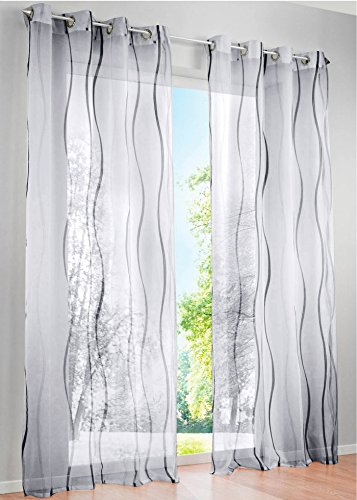 LiYa 1 Stück Gardinen mit Wellen Muster Design Schals Voile Transparent Fenster Vorhang (BxH 140x145cm, Grau mit Ösen) - 2