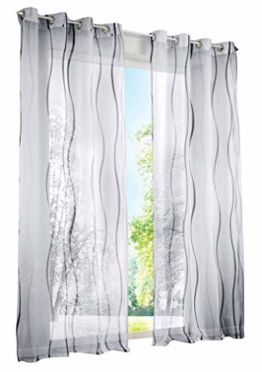 LiYa 1 Stück Gardinen mit Wellen Muster Design Schals Voile Transparent Fenster Vorhang (BxH 140x145cm, Grau mit Ösen) - 1
