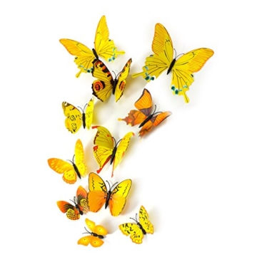 MissBirdler 24 Stk. Gelbe Schmetterlinge 3D Effekt Kühlschrank Schmetterling Magnet mit Klebepunkten Wandtattoo Wand Aufkleber Dekoration Einrichtung Wohnzimmer Schlafzimmer Küche Kinderzimmer Deko Wandsticker Wandaufkleber - 1