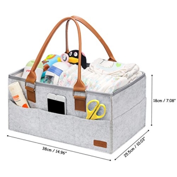 Ropch Baby Windel Caddy Organizer, Multifunktionale Filz Windeltasche Aufbewahrungskorb Windel-Aufbewahrungsbox mit Veränderbar Fächern - Grau und Braun - 2