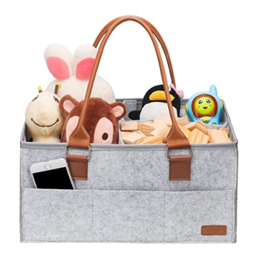 Ropch Baby Windel Caddy Organizer, Multifunktionale Filz Windeltasche Aufbewahrungskorb Windel-Aufbewahrungsbox mit Veränderbar Fächern - Grau und Braun - 6