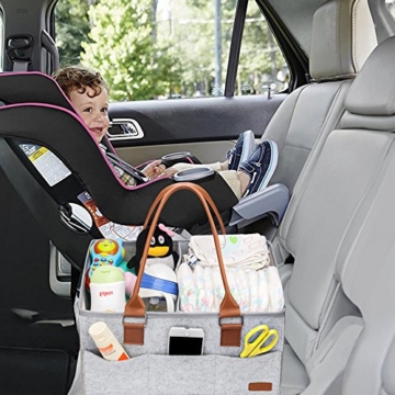 Ropch Baby Windel Caddy Organizer, Multifunktionale Filz Windeltasche Aufbewahrungskorb Windel-Aufbewahrungsbox mit Veränderbar Fächern - Grau und Braun - 8