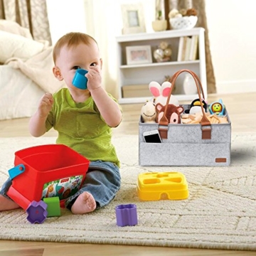 Ropch Baby Windel Caddy Organizer, Multifunktionale Filz Windeltasche Aufbewahrungskorb Windel-Aufbewahrungsbox mit Veränderbar Fächern - Grau und Braun - 9