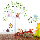 TALINU Wandsticker für Baby- oder Kinder-Zimmer; Motiv: Baum mit Blättern und Tieren – haftet an allen glatten und sauberen Oberflächen– Wand-Aufkleber, Wand-Tattoo, Wanddekoration - 1