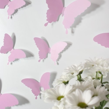 Wandkings Schmetterlinge im 3D-Style in ROSA, 12 Stück, Wanddekoration mit Klebepunkten zur Fixierung - 2