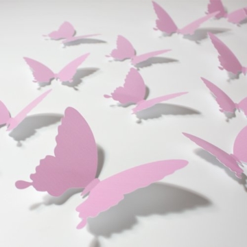 Wandkings Schmetterlinge im 3D-Style in ROSA, 12 Stück, Wanddekoration mit Klebepunkten zur Fixierung - 3