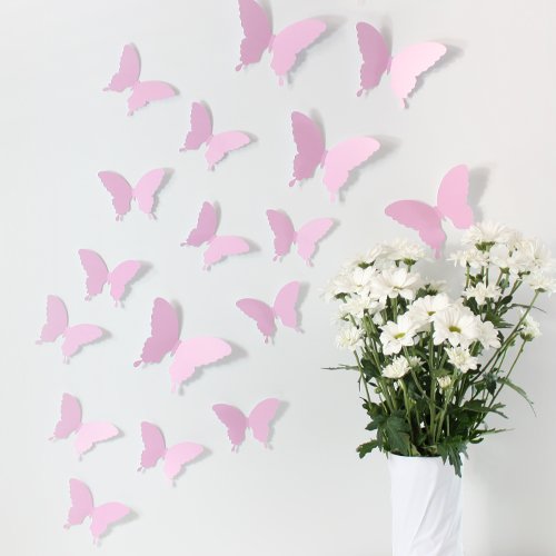 Wandkings Schmetterlinge im 3D-Style in ROSA, 12 Stück, Wanddekoration mit Klebepunkten zur Fixierung - 1