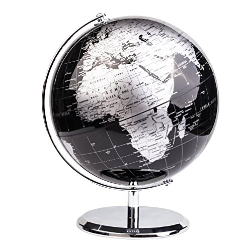 Exerz Metallisch Globus (Durchmesser: 20 cm) - Pädagogisch/Geografisch/Dekoration - Mit einem Metallfuß - in Englischer Sprache (20CM Metallisches Schwarz) - 1