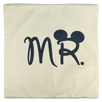 Luxbon 2er Set Mr Mrs Kissenbezug dauerhaft Leinen Dekokissen Hochzeit Valentinstag Geschenk 45x45 cm 18x18 '' - 4