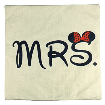 Luxbon 2er Set Mr Mrs Kissenbezug dauerhaft Leinen Dekokissen Hochzeit Valentinstag Geschenk 45x45 cm 18x18 '' - 5