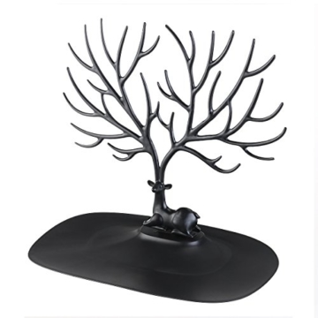 NUOLUX Deko Hirschgeweih Baum Design Armband Halskette Halter / Black Jewelry Organizer Stand w / Ring Tablett (schwarz) - 3