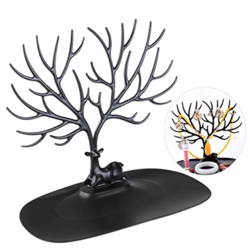 NUOLUX Deko Hirschgeweih Baum Design Armband Halskette Halter / Black Jewelry Organizer Stand w / Ring Tablett (schwarz) - 1