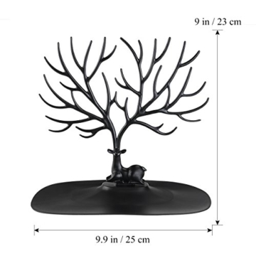 NUOLUX Deko Hirschgeweih Baum Design Armband Halskette Halter / Black Jewelry Organizer Stand w / Ring Tablett (schwarz) - 5