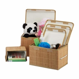 Relaxdays Aufbewahrungskorb 5er Set, mit Deckel + Klettverschluss, Bambuskorb, dekorative Aufbewahrungsbox, naturfarben - 1