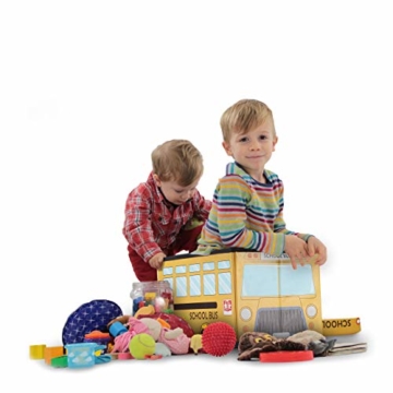 Relaxdays Faltbare Spielzeugkiste Schulbus HBT 32 x 48 x 32 cm stabiler Kinder Sitzhocker als Spielzeugbox aus Kunstleder mit Stauraum ca. 37 l und Deckel zum Abnehmen für Kinderzimmer, School-Bus - 3