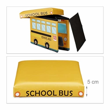 Relaxdays Faltbare Spielzeugkiste Schulbus HBT 32 x 48 x 32 cm stabiler Kinder Sitzhocker als Spielzeugbox aus Kunstleder mit Stauraum ca. 37 l und Deckel zum Abnehmen für Kinderzimmer, School-Bus - 4