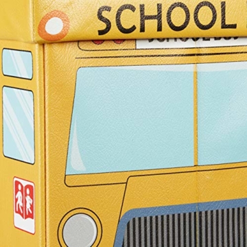 Relaxdays Faltbare Spielzeugkiste Schulbus HBT 32 x 48 x 32 cm stabiler Kinder Sitzhocker als Spielzeugbox aus Kunstleder mit Stauraum ca. 37 l und Deckel zum Abnehmen für Kinderzimmer, School-Bus - 6