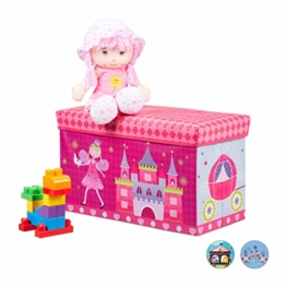 Relaxdays Sitzbox für Kinder, Faltbare Aufbewahrungsbox mit Stauraum, Prinzessin und Fee, 66 Liter, platzsparend, pink - 1