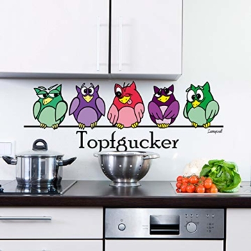 Sunnywall® Wandtattoo Wandaufkleber Topfgucker Eulen Vögel Kochen Küche Deko Essen Wandsticker (60,00 cm x 22,00 cm (Gr1), bunt) - 1