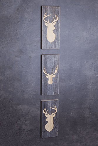 3er Set - Holzbilder mit Hirsch Motiven (Wanddeko mehrteilig aus Holz) Deko Bild handgemacht für die Wand - 8