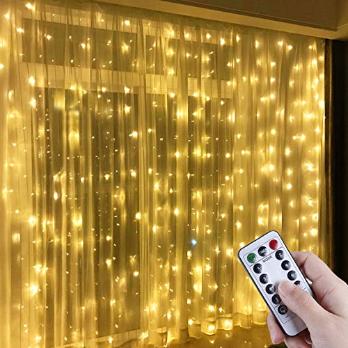 Anpro LED USB Lichtervorhang 3m x 3m, 300 LEDs USB Lichterkettenvorhang mit 8 Lichtmodelle für Partydekoration deko schlafzimmer, Innenbeleuchtung, Warmweiß - 1