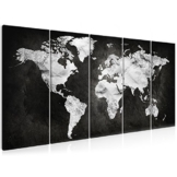 decomonkey Bilder Weltkarte schwarz 225x90 cm 5 Teilig Leinwandbilder Bild auf Leinwand Vlies Wandbild Kunstdruck Wanddeko Wand Wohnzimmer Wanddekoration Deko grau Welt Karte Kontinente Landkarte - 1