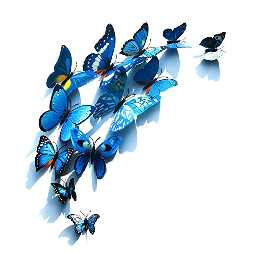 Foonii® 108 PCS 3D Schmetterlinge Wanddeko Aufkleber Abziehbilder,Kunststoff Schmetterling Dekorationen (12 Blau, 12 Farbe, 12 Grün, 12 Gelb, 12 Rosa, 12 Rot, 12 Weiß, 12 Lebensecht, 12 Lila) - 3
