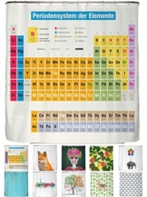 arteneur® - Duschvorhang Periodensystem Deutsch - Anti-Schimmel Duschvorhänge 180x200 - Beschwerter Saum Ohne Kleben, Blickdicht, Wasserdicht, Waschbar, 12 Ringe in Gelb & E-Book mit Reinigungs-Tipps - 1