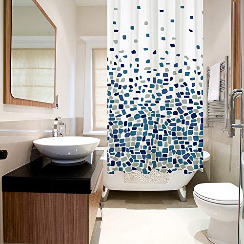 Duschvorhang, Badezimmer, Badewanne, Umweltfreundlich, Waschbarer, Anti-Schimmel, Anti-Bakteriell, Schimmelresistent Duschvorhang - Mosaik gemustert -Blau- 180 x 180 cm (71 x 71 Zoll) | 100% Polyester - 3