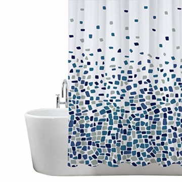 Duschvorhang, Badezimmer, Badewanne, Umweltfreundlich, Waschbarer, Anti-Schimmel, Anti-Bakteriell, Schimmelresistent Duschvorhang - Mosaik gemustert -Blau- 180 x 180 cm (71 x 71 Zoll) | 100% Polyester - 1