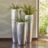 Edle & Hochwertige Pflanzvase/Pflanzkübel - Fiberglas - Mit Einsatz – Indoor – Metallic/Metallisch Blumenkübel/Pflanzgefäß/Vase/Kübel (Klein: 75cm, Silber) - 1