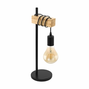EGLO Tischlampe Vintage – Aus Holz & Stahl In Natur, E14 Fassung (max. 40W), 41 Cm Hoch, Ohne Leuchtmittel, Für Nachttisch Oder Wohnzimmer