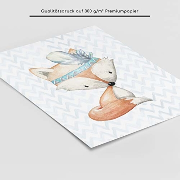 Frechdax® 3er Set Poster für Kinderzimmer und Babyzimmer Dekoration DIN A4 | Mädchen Junge Deko | Dekoration Kinderzimmer | Waldtiere REH Fuchs Hase (3er Set Jungen, Hase, Fuchs, REH) - 3