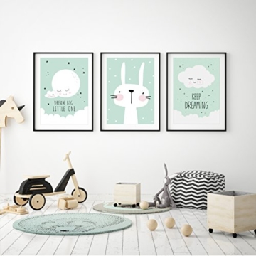 Frechdax® 3er Set Poster Kinderzimmer Deko - Bilder Babyzimmer DIN A4 - Wandbilder Mädchen Junge - Kinderposter (3er Set