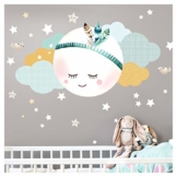 Little Deco Wandsticker Kinderzimmer Mädchen Mond Wolken Sterne I L - 59 x 31 cm (BxH) I Federn Wandtattoo Babyzimmer selbstklebend Wandaufkleber Baby Kinder DL262 - 1