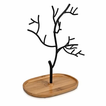 Navaris Schmuckbaum aus Holz und Metall - Schmuckständer für Ketten Ohrringe Ringe - Deko Schmuck Aufbewahrung - Ständer in Schwarz Hellbraun - 1