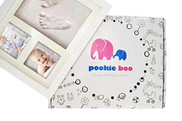 Premium Baby Hand und Fußabdruck Set von Pookie Boo zum selber machen - mit Echtholz Bilderrahmen, Acrylglas & Platzhalter für 2 Babyfotos - Perfekte Geschenkidee für Kleinkinder, Mütter und Väter - 2