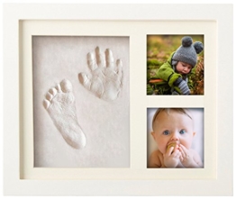 Premium Baby Hand und Fußabdruck Set von Pookie Boo zum selber machen - mit Echtholz Bilderrahmen, Acrylglas & Platzhalter für 2 Babyfotos - Perfekte Geschenkidee für Kleinkinder, Mütter und Väter - 1