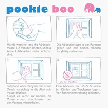 Premium Baby Hand und Fußabdruck Set von Pookie Boo zum selber machen - mit Echtholz Bilderrahmen, Acrylglas & Platzhalter für 2 Babyfotos - Perfekte Geschenkidee für Kleinkinder, Mütter und Väter - 4