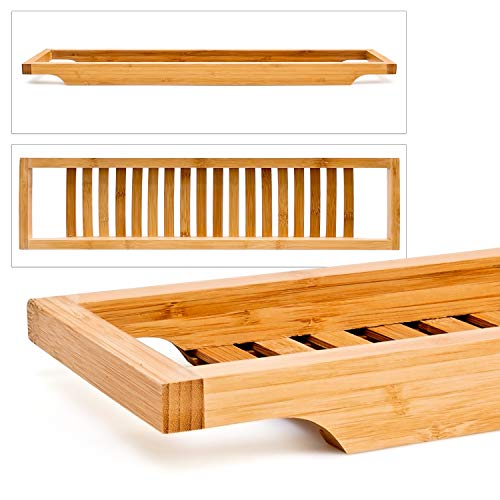 Relaxdays Badewannenablage aus Bambus mit Gitter HBT: 4 x 64 x 15 cm Wannenbrücke zur Ablage von Seife oder Schwamm Badewannenauflage aus hochwertigem Holz Wannenaufsatz als Badewannentablett, natur - 3