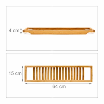 Relaxdays Badewannenablage aus Bambus mit Gitter HBT: 4 x 64 x 15 cm Wannenbrücke zur Ablage von Seife oder Schwamm Badewannenauflage aus hochwertigem Holz Wannenaufsatz als Badewannentablett, natur - 4