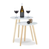 Relaxdays Beistelltisch 2er Set skandinavisch, 70er Design, Nachttische, Satztische, Durchmesser 39 und 47,5 cm, weiß - 1