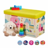 Relaxdays Sitzbox Kinder, Faltbare Aufbewahrungsbox mit Stauraum, Deckel, Motiv Tiere, Jungen & Mädchen, 50 Liter, gelb, 36 x 60,5 x 30,5 cm - 1