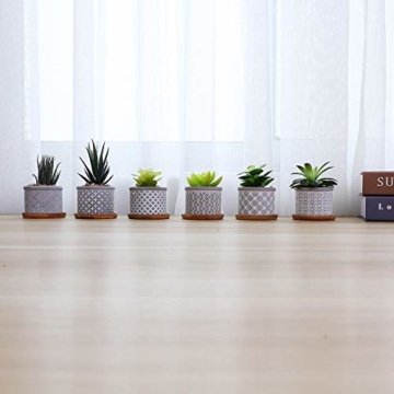 T4U 6cm Zement Sukkulenten Töpfchen mit Untersetzer Rund 6er-Set, Beton Mini Blumentopf mit Muster für Kaktus Miniaturpflanzen - 6
