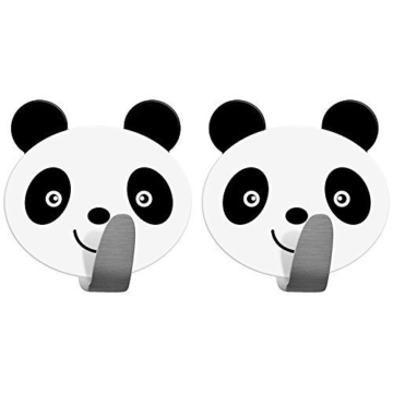 Tatkraft Panda 2er Pack Klebehaken Kinder, Handtuchhalter Aus Edelstahl, Handtuchhaken Selbstklebend, Schnell Montiert, Humorvolles Design Für Jedes Alter - 1