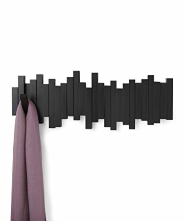 Umbra Sticks Garderobenhaken – Moderne und Platzsparende Garderobenleiste mit 5 Beweglichen Haken für Jacken, Mäntel, Schals, Handtaschen und Mehr, Schwarz - 7